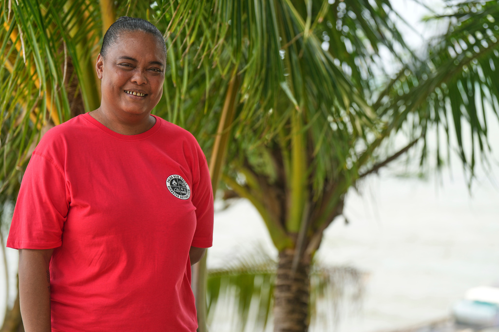 Melekeok state resident Bol Sebalt poses for a photo at the coastline in Melekeok, Palau, Wednesday, Sept. 2, 2026. (AP Photo/Charlotte Graham-McLay)