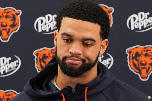 Chicago Bears quarterback Caleb Williams (18) speaks during a press conference after his team's loss to the Baltimore Ravens in an NFL football game, Sunday, Oct. 26, 2025, in Baltimore. (AP Photo/Stephanie Scarbrough) Chicago Bears quarterback Caleb Williams (18) speaks during a press conference after his team's loss to the Baltimore Ravens in an NFL football game, Sunday, Oct. 26, 2025, in Baltimore. (AP Photo/Stephanie Scarbrough)