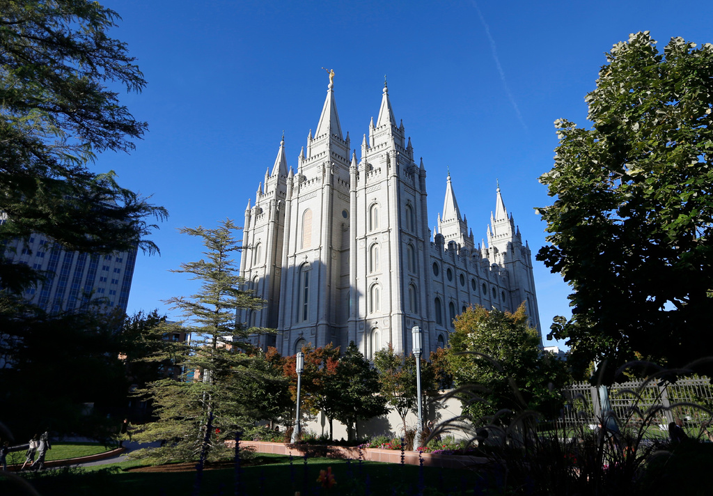 FILE - The Salt Lake Temple stands at Temple Square in Salt Lake City, Oct. 5, 2019. (AP Photo/Rick Bowmer, File)