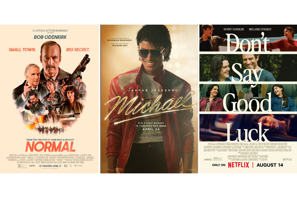 This combination of images shows promotional art for the films. "Normal," from left, "Michael," and "Don't Say Good Luck." (Magnolia Pictures/Lionsgate Pictures/Netflix via AP)