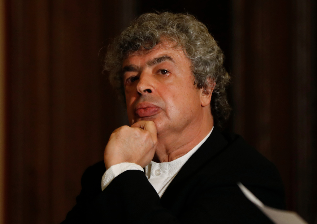FILE - Semyon Bychkov meets with media after being appointed The Czech Philharmonic new chief conductor and music director at the Rudolfinum concert hall in Prague, Czech Republic, Monday, Oct. 16, 2017. (AP Photo/Petr David Josek, File)