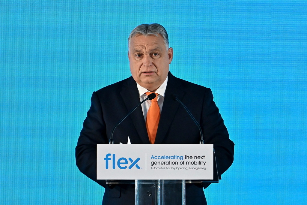 FILE - Hungarian Prime Minister Viktor Orban speaks during the inauguration of the new production plant of Flex, the Flex Zala Automotive Next Gen Mobility plant in Zalaegerszeg, southwestern Hungary, Nov. 25, 2025. (Tibor Illyes/MTI via AP, File)