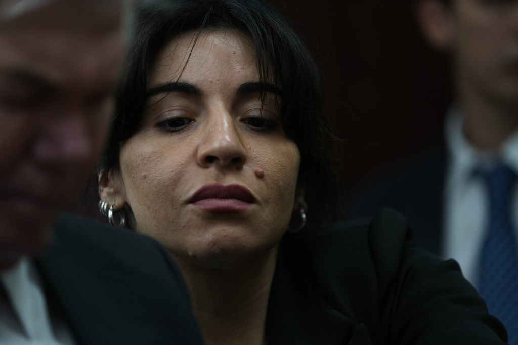 Gianinna Maradona, daughter of late soccer star Diego Maradona attends the first day of the trial over allegations of homicide by negligence against the medical team that treated his father in San Isidro, Argentina, Tuesday, April 14, 2026. (AP Photo/Rodrigo Abd)