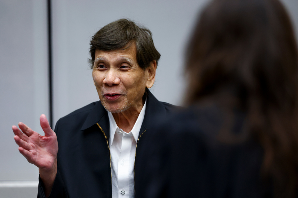 Former Philippine President Rodrigo Duterte appears before the International Criminal Court in The Hague, Netherlands, Wednesday, Sept. 16, 2026. (Piroschka van de Wouw/Pool Photo via AP)