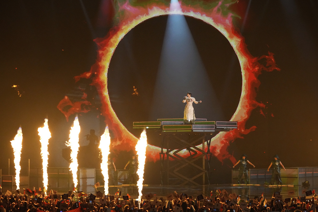 Vietnam's Duc Phuc performs at the International Music Competition "Intervision" at the Live Arena outside Moscow, Russia, Saturday, Sept. 20, 2025. (AP Photo/Alexander Zemlianichenko)
