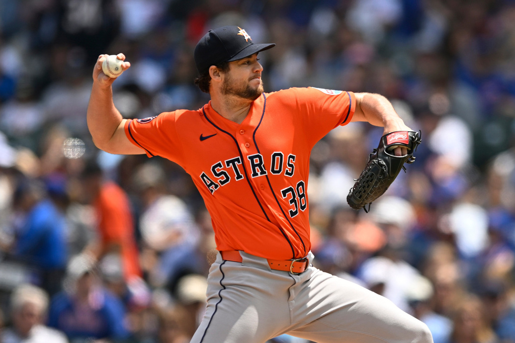 Houston Astros starter Peter Lambert delivers a pitch during the first inning of a baseball game against the Chicago Cubs in Chicago, Sunday, May 24, 2026. (AP Photo/Paul Beaty)