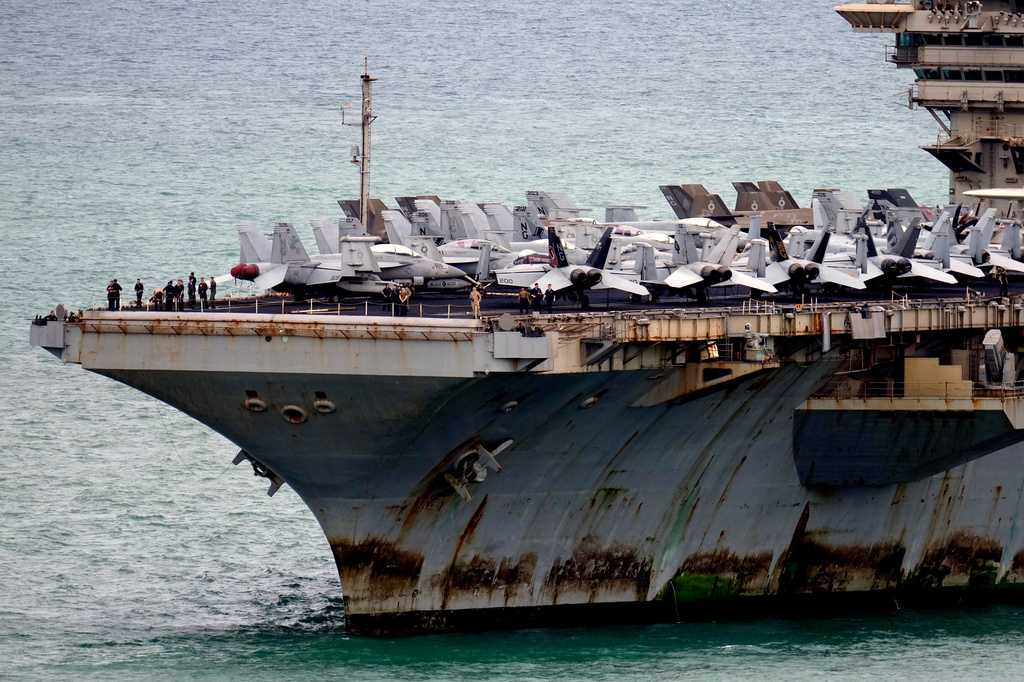 The U.S. Navy aircraft carrier USS Abraham Lincoln arrives at the port in Laem Chabang, Chonburi, Thailand, Wednesday, Sept. 2, 2026. (AP Photo/Sakchai Lalit)