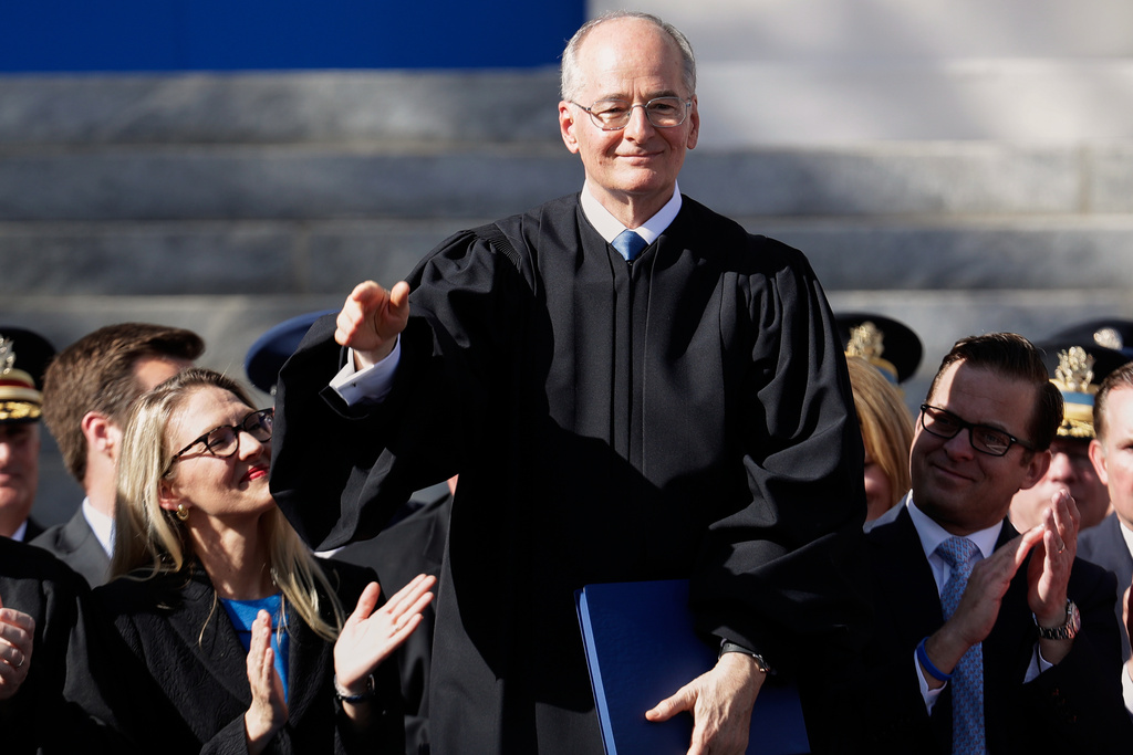 FILE - Florida Chief Justice Charles Canady is introduced during an inauguration ceremony, Jan. 8, 2019, in Tallahassee, Fla. (AP Photo/Lynne Sladky, File)