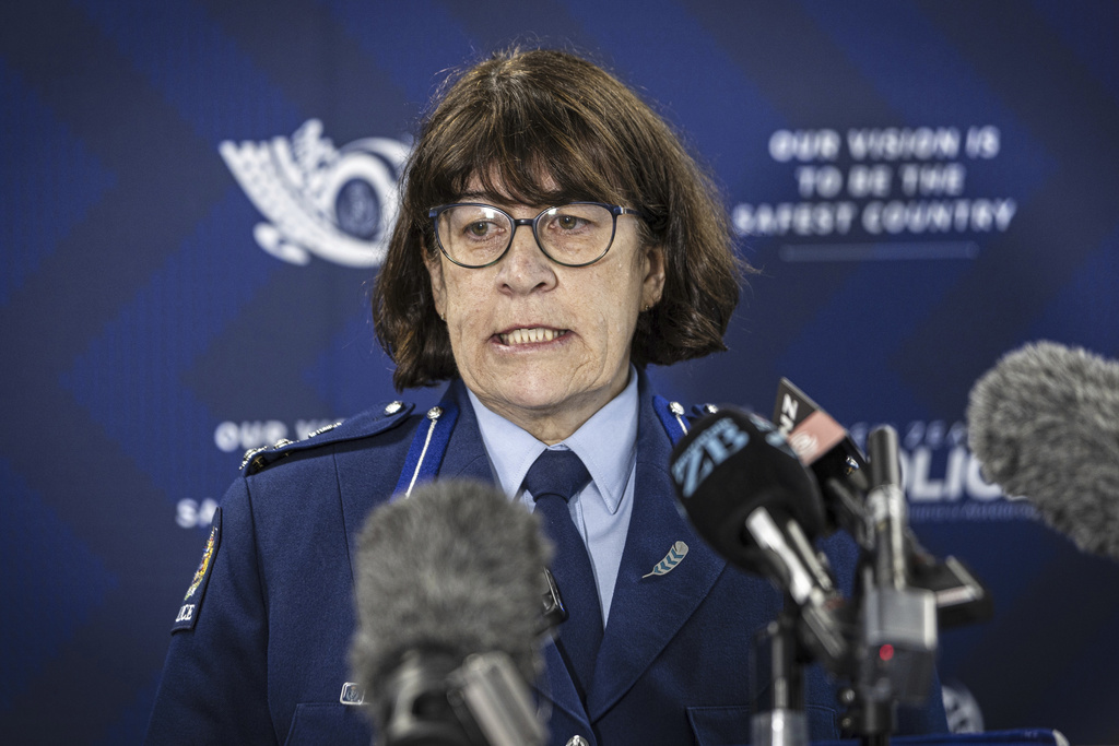New Zealand Deputy Police Commissioner Jill Rogers addresses a press conference at the Hamilton station, New Zealand, Monday, Sept. 8, 2025. (Christel Yardley/Waikato Times via AP)