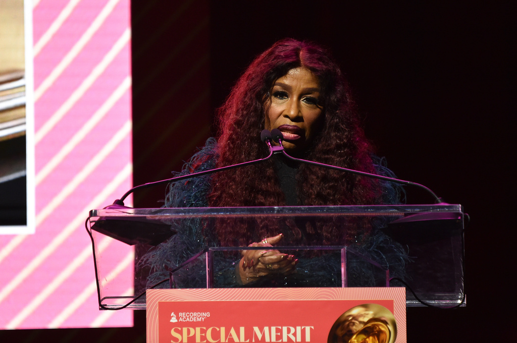 Chaka Khan accepts the lifetime achievement award during the Recording Academy's Special Merit Awards on Saturday, Jan. 31, 2026, at the Wilshire Ebell Theatre in Los Angeles. (Photo by Richard Shotwell/Invision/AP)