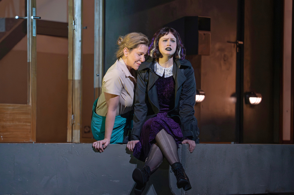 This image released by the Metropolitan Opera shows mezzo-soprano Joyce DiDonato, left, and folk singer Vilma Jää during a rehearsal for Kaija Saariaho's "Innocence," at the Metropolitan Opera in New York on March 31, 2026. (Karen Almond/Met Opera via AP)