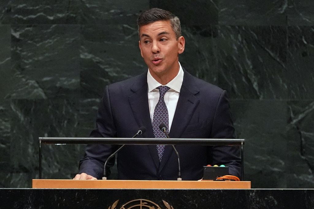 Paraguay's President Santiago Peña speaks during the 81st session of the United Nations General Assembly at United Nations headquarters, Wednesday, Sept. 23, 2026. (AP Photo/Heather Khalifa)