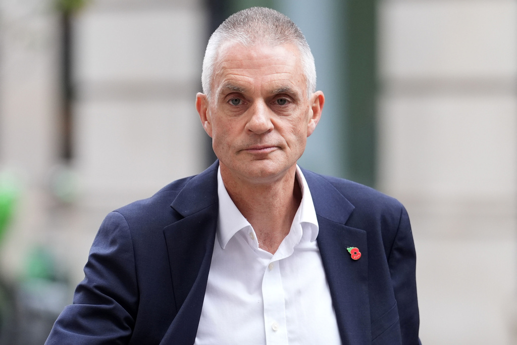 Outgoing BBC Director-General Tim Davie outside BBC Broadcasting House in London, Tuesday Nov. 11, 2025. (Lucy North/PA via AP)