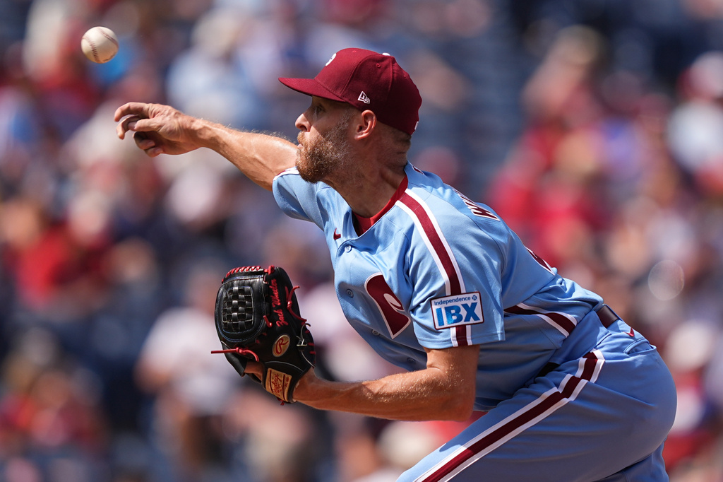 Philadelphia Phillies' Zack Wheeler pitches during the second inning of a baseball game against the Houston Astros, Thursday, Sept. 10, 2026, in Philadelphia. (AP Photo/Matt Rourke)