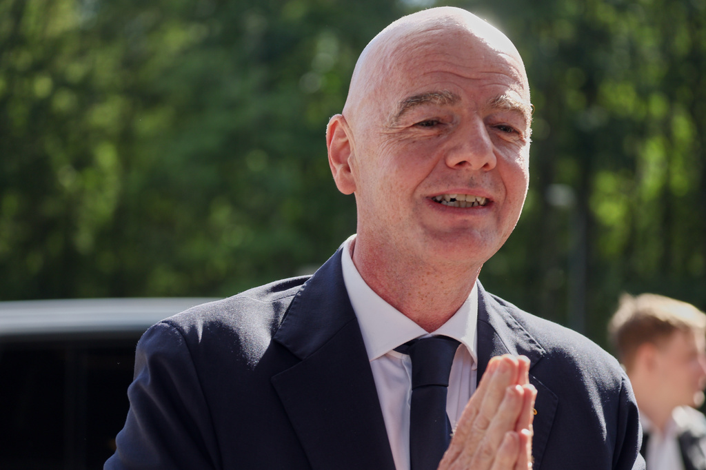 FIFA President Gianni Infantino arrives to attend the opening game of the Women's U20 World Cup opening match between Poland and Argentina in Katowice, Poland, Saturday, Sept. 5, 2026. (AP Photo/Beata Zawrzel)