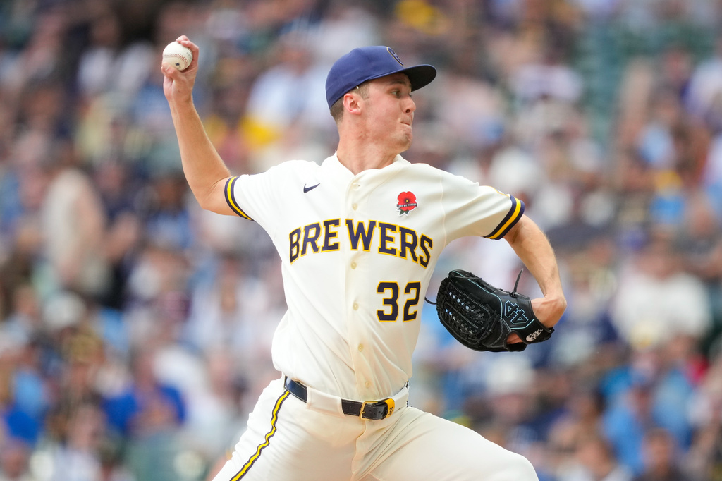 Milwaukee Brewers pitcher Jacob Misiorowski throws during the sixth inning of a baseball game against the St. Louis Cardinals, Monday, May 25, 2026, in Milwaukee. (AP Photo/Kayla Wolf)