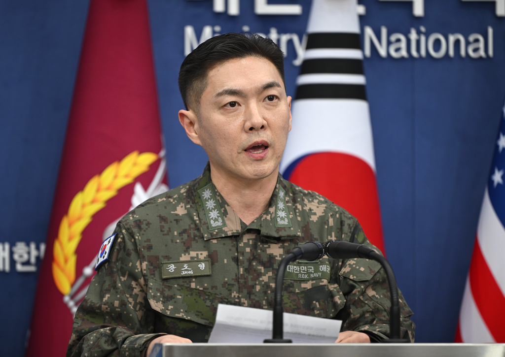 Col. Jang Do-young, public affairs director of South Korea's Joint Chiefs of Staff, speaks during a media briefing on the 2026 ROK-US Freedom Shield Military Exercise at the Defense Ministry in Seoul, South Korea, Wednesday, Feb. 25, 2026. (Jung Yeon-je/Pool Photo via AP)