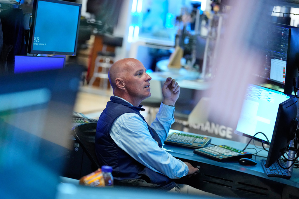 John O'Hara works on the floor at the New York Stock Exchange in New York, Monday, Sept. 14, 2026. (AP Photo/Seth Wenig)