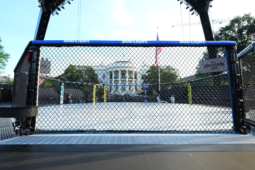 The arena for the UFC Freedom 250 fights on the South Lawn of the White House is photographed Thursday, June 11, 2026, in Washington. (AP Photo/Alex Brandon)