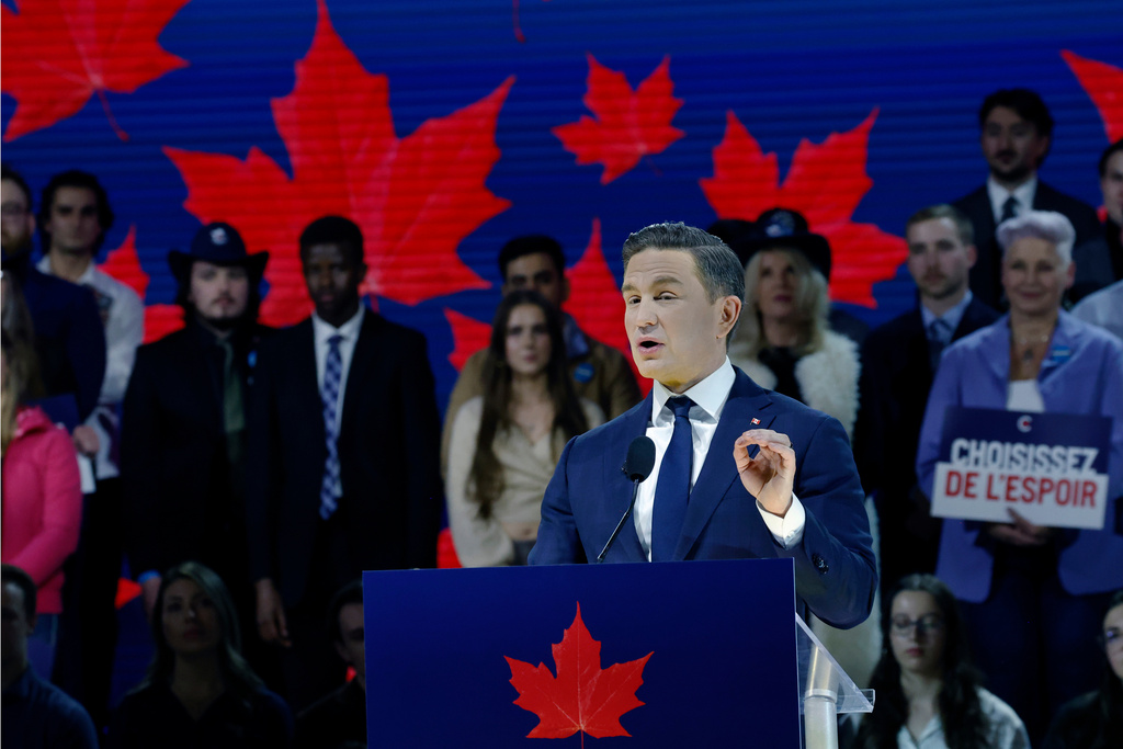 Conservative Party Leader Pierre Poilievre, delivers his keynote address at the party's national convention in Calgary, Friday, Jan. 30, 2026. (Larry MacDougal /The Canadian Press via AP)
