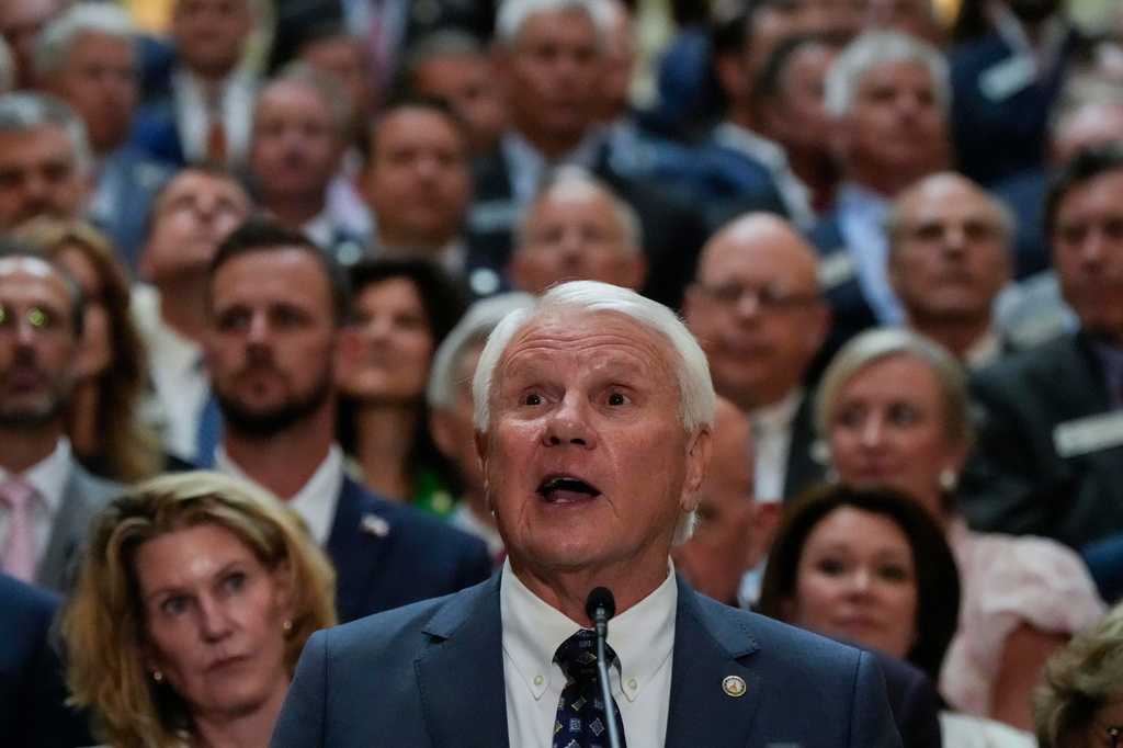 Speaker of the House Jon Burns, R-Newington, speaks during a special legislative session at the state capitol, Wednesday, June 17, 2026, in Atlanta. (AP Photo/Mike Stewart)