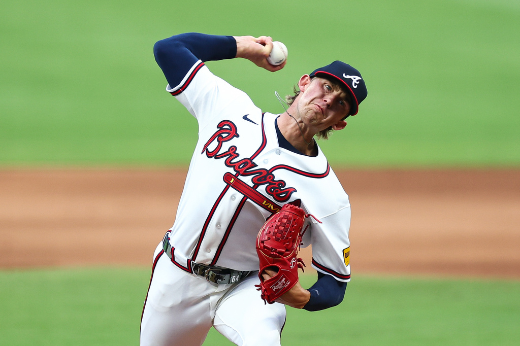 Atlanta Braves pitcher Hurston Waldrep delivers in the first inning of a baseball game against the St. Louis Cardinals, Thursday, July 2, 2026, in Atlanta. (AP Photo/Colin Hubbard)