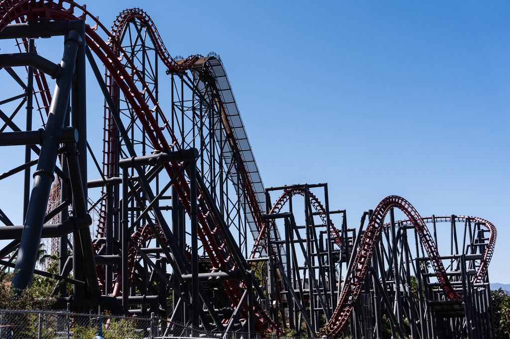 The X2 roller coaster is seen at Six Flags Magic Mountain in Valencia , Calif., Wednesday, Sept. 23, 2026. (AP Photo/Jae C. Hong)