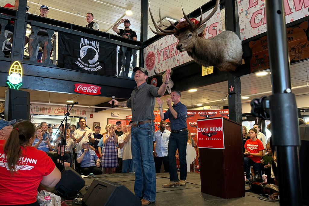 Defense Secretary Pete Hegseth appears at a campaign event for U.S. Rep. Zach Nunn, R-Iowa, Monday, Aug. 17, 2026, at the Iowa State Fair in Des Moines, Iowa. (AP Photo/Hannah Fingerhut)