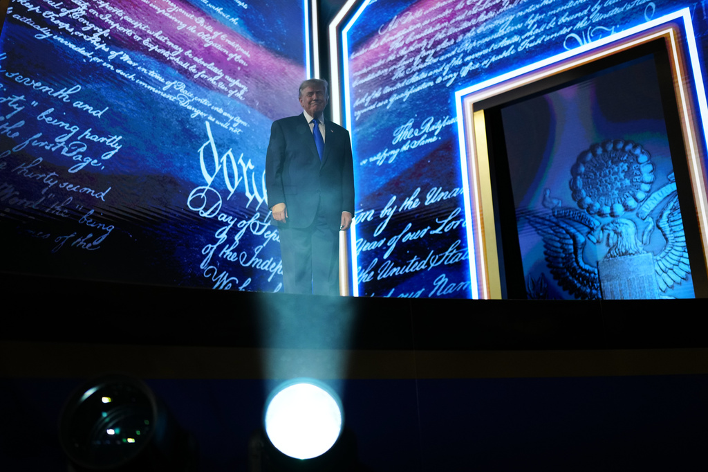 President Donald Trump arrives at the Republican convention, Wednesday, Sept. 9, 2026, in Dallas. (AP Photo/Julia Demaree Nikhinson)