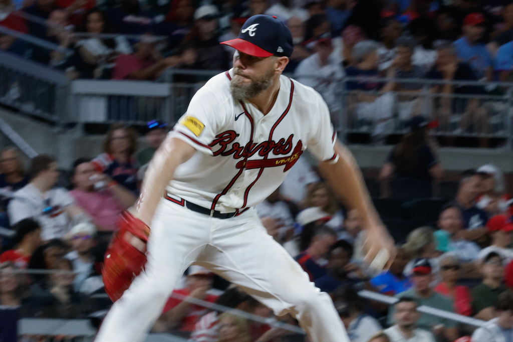 Atlanta Braves pitcher Chris Sale (51) delivers to a Cincinnati Reds batter during the sixth inning of a baseball game, Wednesday, Sept. 23, 2026, in Atlanta. (AP Photo/Erik S. Lesser)