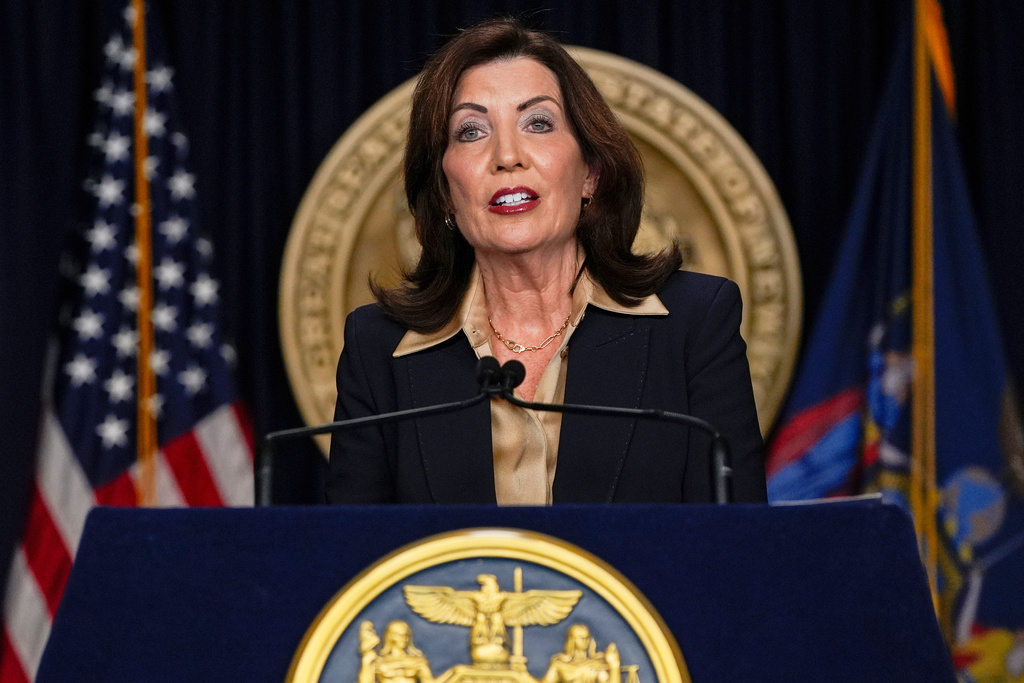 FILE - New York Gov. Kathy Hochul speaks at a news conference, Feb. 20, 2025, in New York. (AP Photo/Julia Demaree Nikhinson, File)