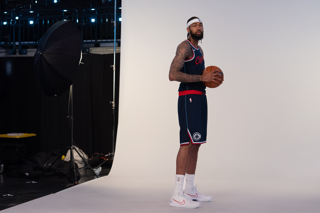 Los Angeles Clippers forward Brandon Ingram poses for photos during the NBA basketball team's media day Monday, Sept. 28, 2026, in Inglewood, Calif. (AP Photo/Jae C. Hong)