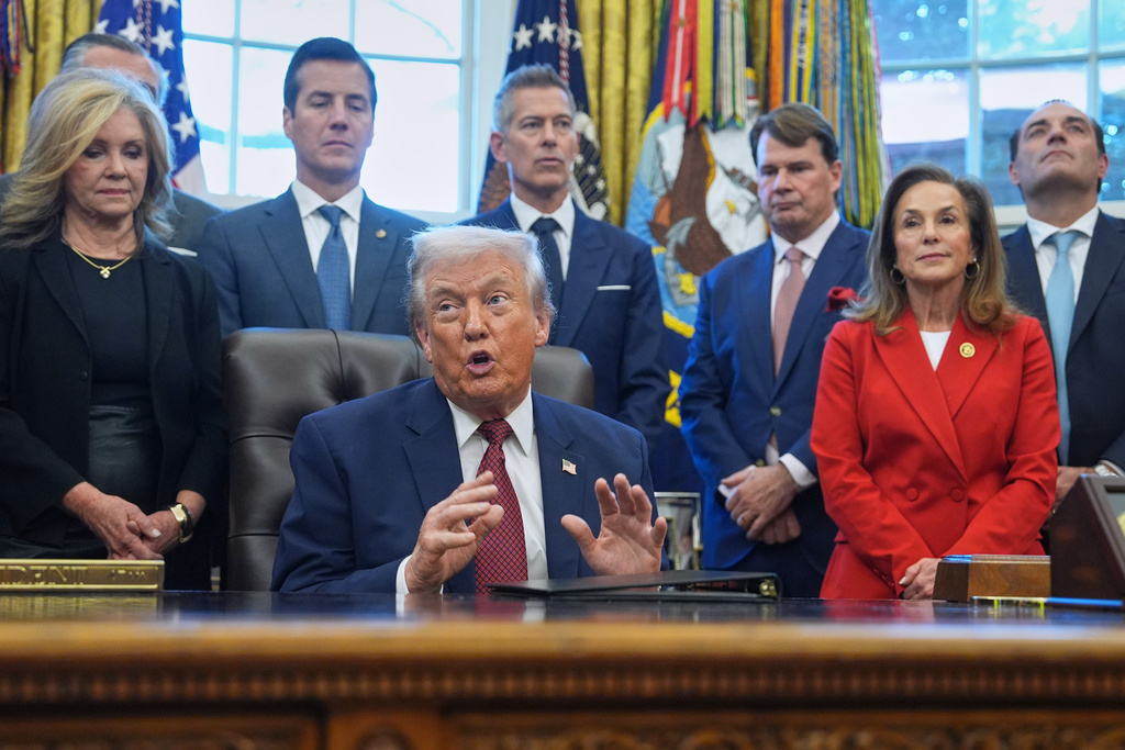 President Donald Trump speaks during an event on fuel economy standards in the Oval Office of the White House, Wednesday, Dec. 3, 2025, in Washington. (AP Photo/Evan Vucci)