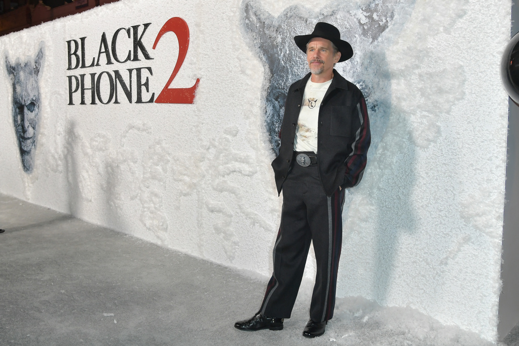 Ethan Hawke arrives at a special screening of "Black Phone 2" on Wednesday, Oct. 8, 2025, at TCL Chinese Theatre in Los Angeles. (Photo by Richard Shotwell/Invision/AP)