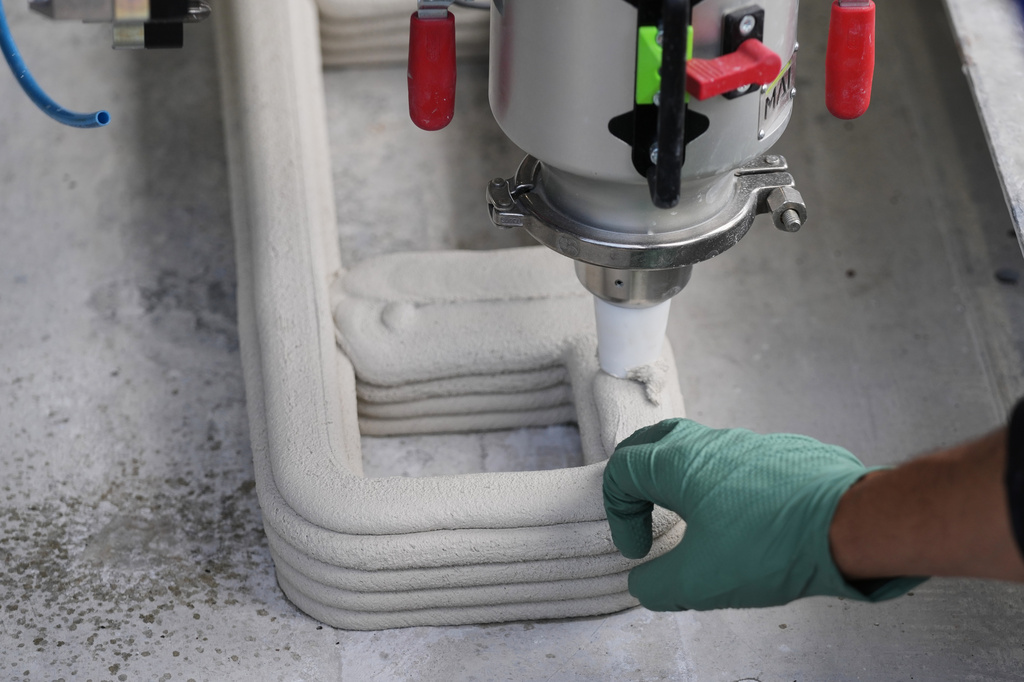 A 3D-printed living seawall is manufactured at the Kind Designs facility Tuesday, May 12, 2026, in Miami. (AP Photo/Lynne Sladky)