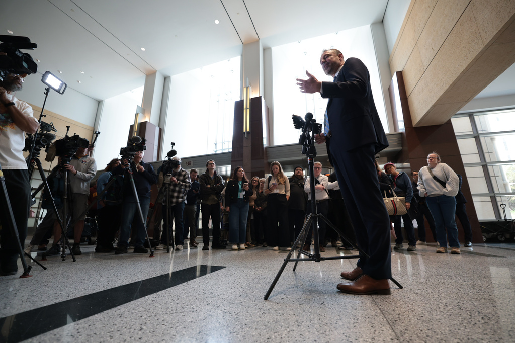 Acting U.S. Attorney for Minnesota Joe Thompson addresses the media following the sentencing of Feeding Our Future founder Aimee Bock on Thursday, May 21, 2026 at at the United States District Court in Minneapolis. (Carlos Gonzalez/Minnesota Star Tribune via AP)