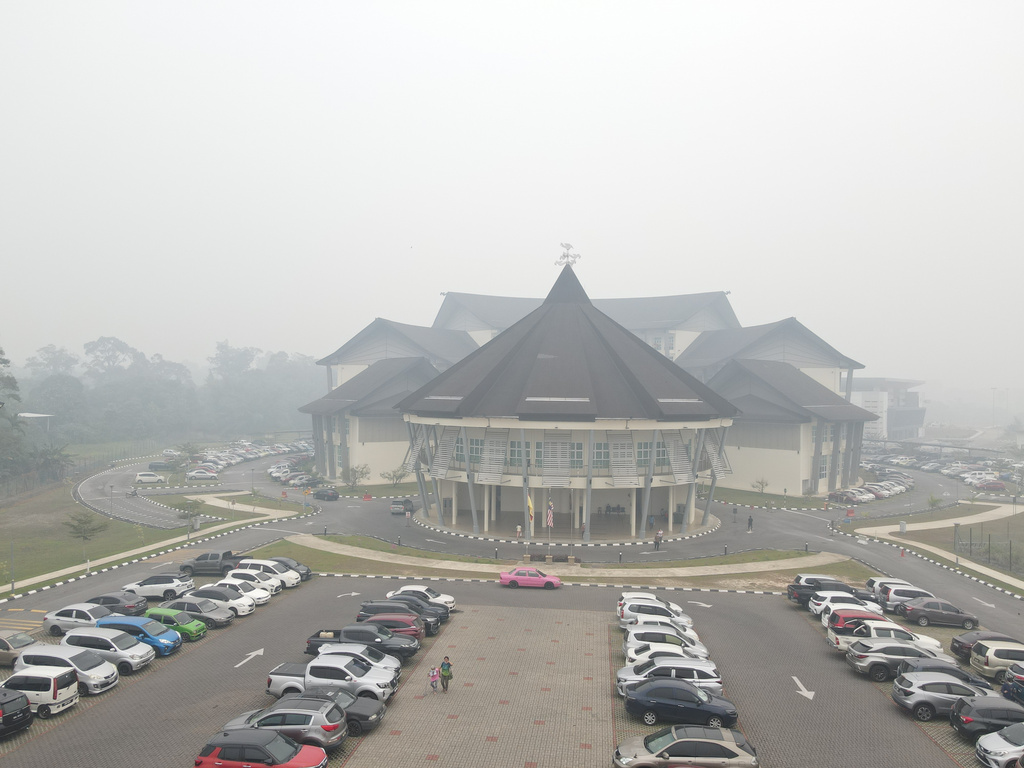 The Sarawak Government Administrative Centre in Serian is shrouded in thick haze on Friday, Sept 4, 2026. (AP Photo)
