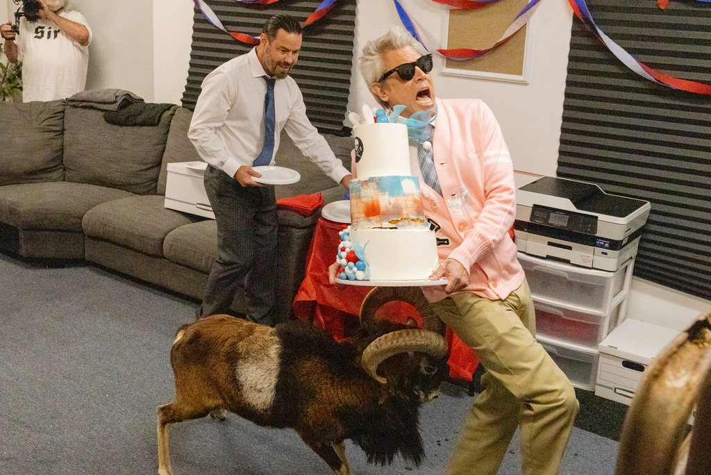 This image released by Paramount Pictures shows Chris Pontius, left, and Johnny Knoxville in a scene from "Jackass: Best and Last." (Sean Cliver/Paramount Pictures via AP)