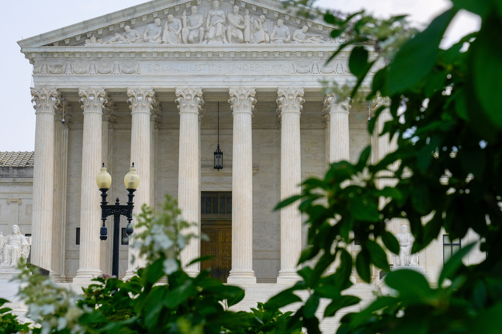 The Supreme Court is seen Monday, July 27, 2026, in Washington. (AP Photo/Mariam Zuhaib)