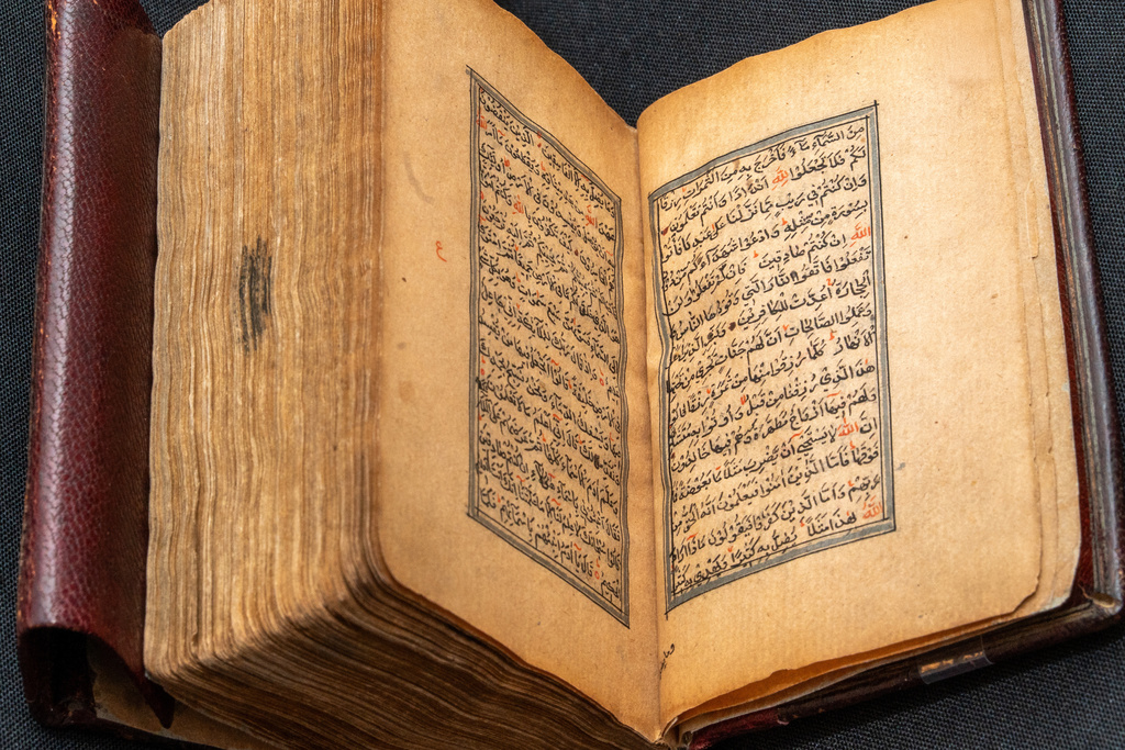 This photo provided by The New York Public Library shows the Schomburg Quran on Dec. 16, 2025 in New York. (Jonathan Blanc/The New York Public Library via AP)