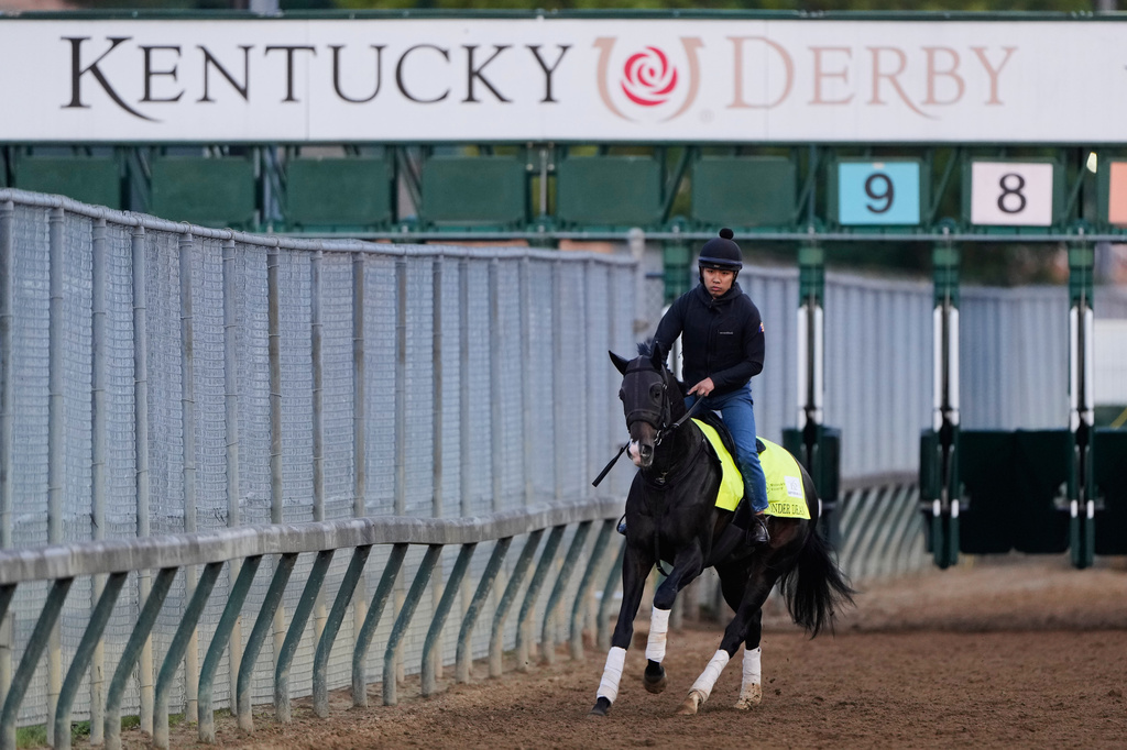 Kentucky Derby entrant Wonder Dean works out at Churchill Downs Monday, April 27, 2026, in Louisville, Ky. (AP Photo/Charlie Riedel)