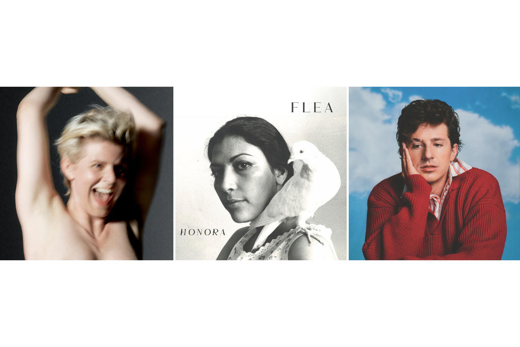 This combination of album cover images shows, from left, "Sexistential" by Robyn, Honora" by Flea, and "Whatever's Clever" by Charlie Puth. (Konichiwa-Young Records/Nonesuch Records/Atlantic Records via AP)