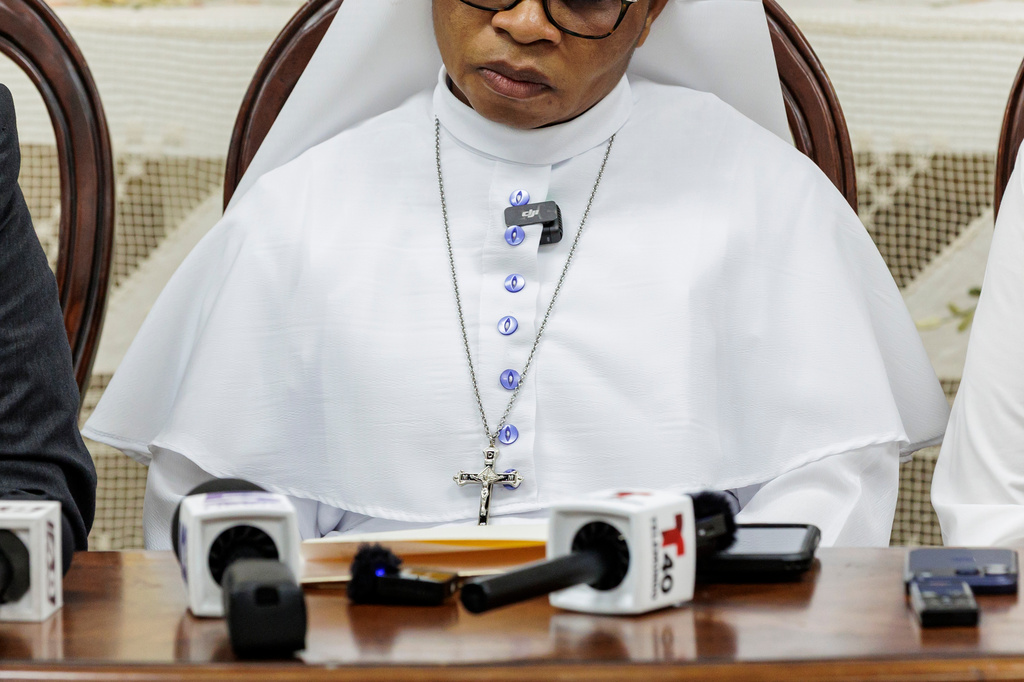 Sister Leticia "Letty" Ugboaja attends a news conference at Our Lady of Sorrows Catholic Church on Thursday, July 23, 2026, in McAllen, Texas. (AP Photo/Michael Gonzalez)