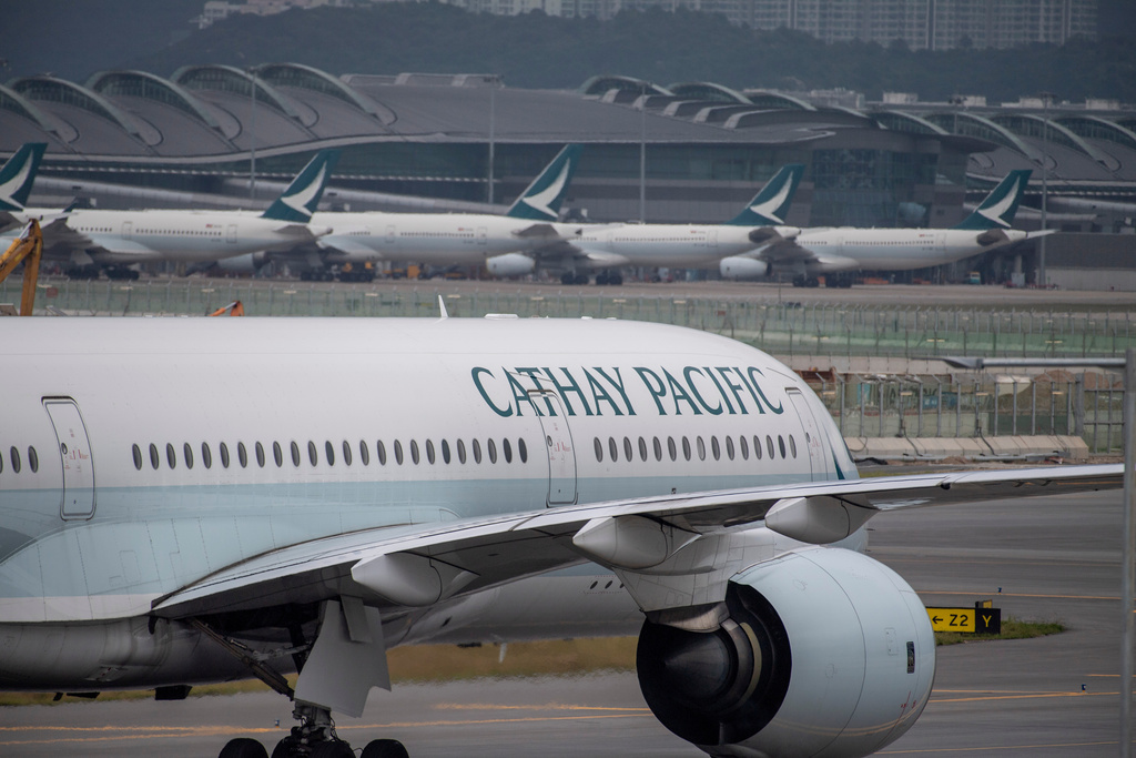 FILE - A Cathay Pacific airplane taxis at Hong Kong International Airport in Hong Kong on Nov. 25, 2022. (AP Photo/Vernon Yuen, File)