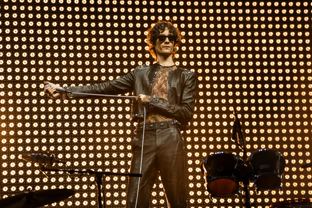 Sombr performs during the first weekend of Coachella Valley Music and Arts Festival on Saturday, April 11, 2026, in Indio, Calif. (Photo by Amy Harris/Invision/AP)