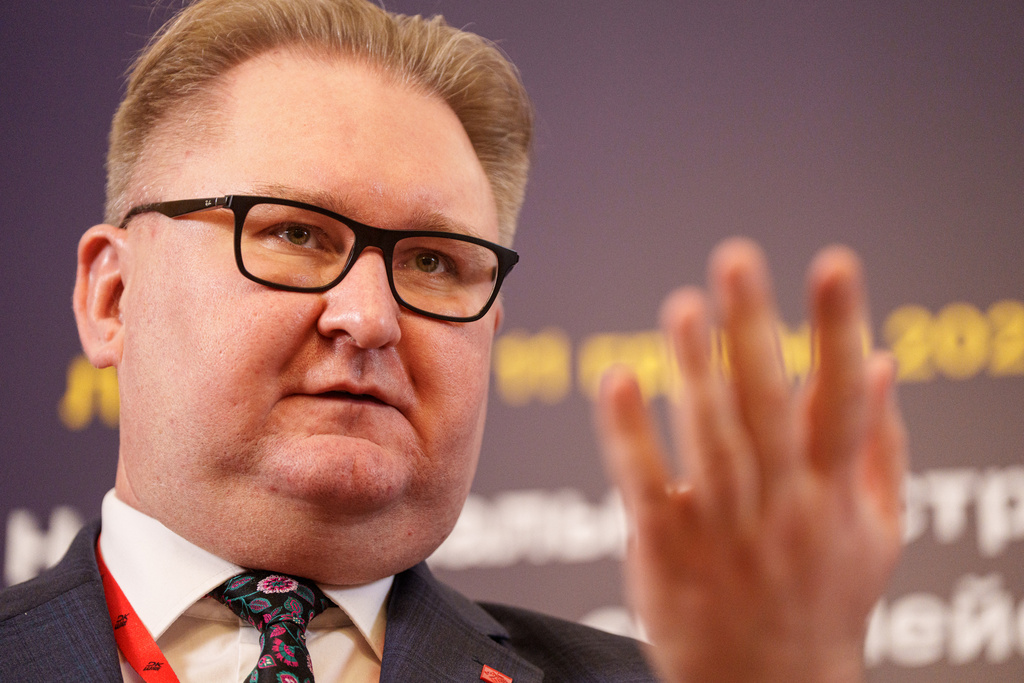 Ukraine's Deputy Prime Minister for European and Euro-Atlantic Integration of Ukraine Taras Kachka attends a joint press conference with Marie Bjerre, Danish Minister for European Affairs and Marta Kos, EU Commissioner for Enlargement, after informal meeting of EU ministers for European affairs in Lviv, Ukraine, on Thursday, Dec. 11, 2025. (AP Photo/Evgeniy Maloletka)