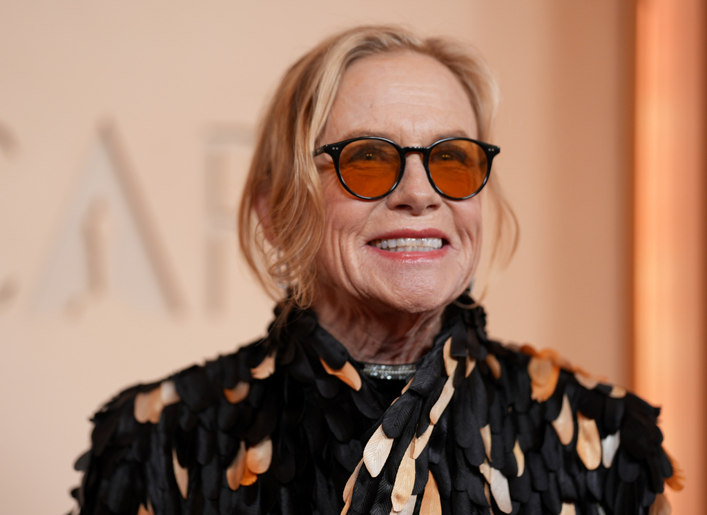 Amy Madigan arrives at the Oscars on Sunday, March 15, 2026, at the Dolby Theatre in Los Angeles. (Photo by Richard Shotwell/Invision/AP)