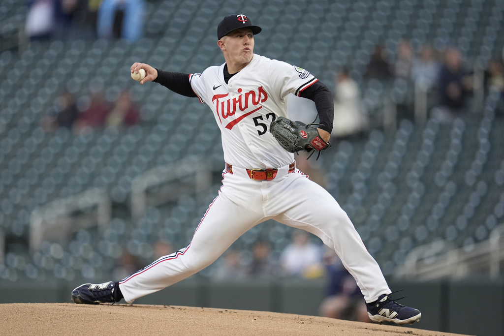Minnesota Twins starting pitcher Zebby Matthews (52) delivers during the first inning of a baseball game against the Chicago White Sox Wednesday, Sept. 3, 2025, in Minneapolis. (AP Photo/Abbie Parr)