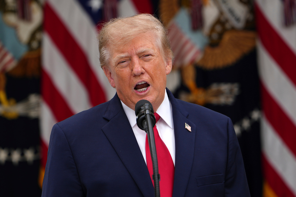 President Donald Trump speaks in the Rose Garden of the White House during an event for first responders, Thursday, Oct. 15, 2026, in Washington. (AP Photo/Julia Demaree Nikhinson)