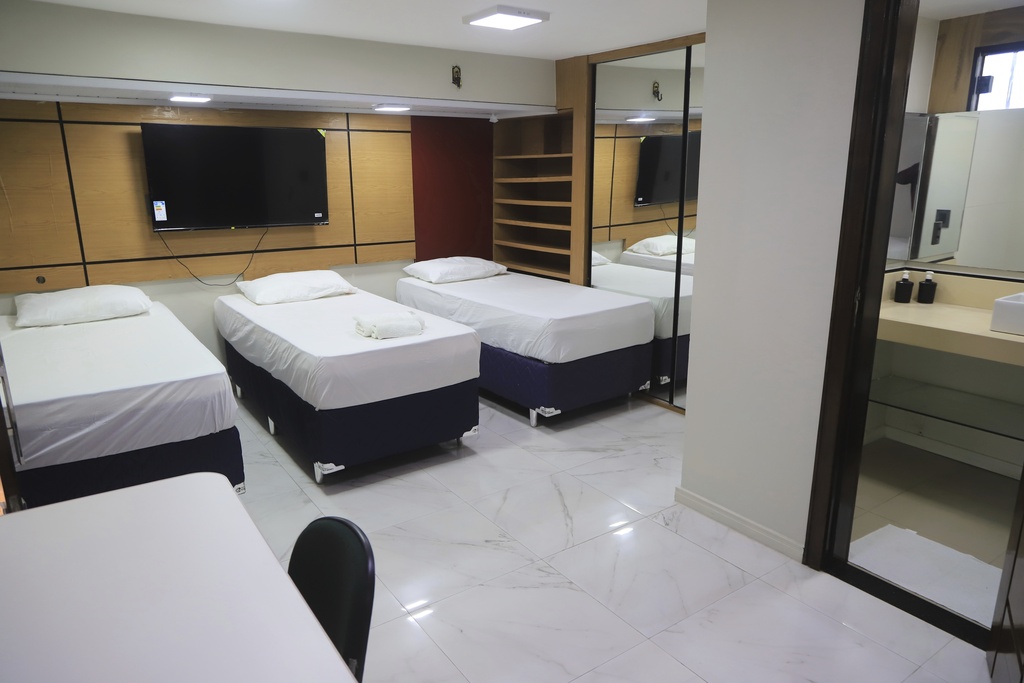 Beds sit in a room as part of accommodations at Hotel COP 30 for the upcoming COP30 U.N. Climate Summit in Belem, Brazil, Sept.18, 2025. (AP Photo/Paulo Santos)
